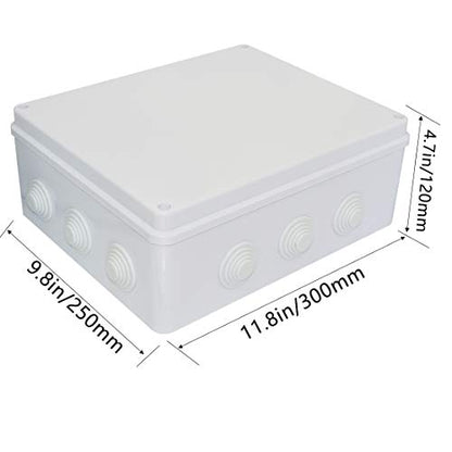 Zulkit Junction Box ABS Plastic Dustproof Waterproof IP65 Universal Electrical Boxes Project Enclosure White 11.8 x 9.8 x 4.7 inch (300mmx250mmx120mm) - size: 11.8" x 9.8" x 4.7"