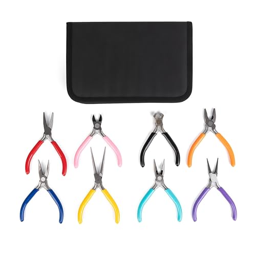 8 PCS Jewelry Pliers Set,Mini 4.5’’ Jewelry Making Tools with Storage Pouch, Stainless Steel Precision Pliers for Bracelet Beading DIY Craft Jewelry Making Supplies - color: Chrome