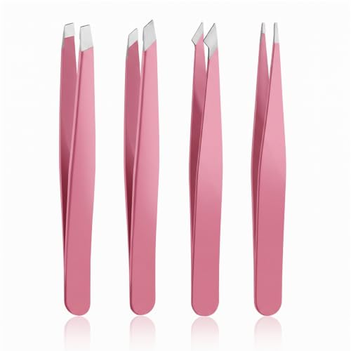 DTDNZKN 4 PCS Stainless Steel Tweezers Set, Pink - color: Pink