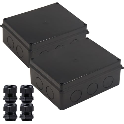 Project Box IP65 Waterproof Dustproof Junction Boxes ABS Plastic DIY Electronic Case, Indoor & Outdoor Electrical Box Power Cord Enclosure Black 200x155x80mm 2pcs - size: 7.9" x 6.1" x 3.1"(2pcs)
