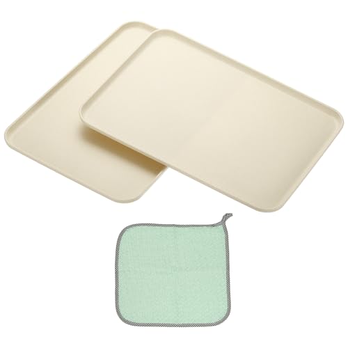 PATIKIL 15x10.6 Plastic Tray, 2 Pack Rectangular Plates Food Tray Wheat Plates Dishes Reusable Dessert Plate Trays with Cloth for Cake Fruits Salad Cupcake Steak Serving Beige - color: Beige, size: L(15"x10.6")