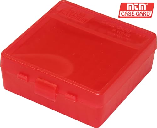 MTM 100 Round Flip-Top Ammo Box 38/357 Cal (Clear Red) - color: Clear Red, size: Pack of 1