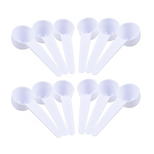 12 Pack Plastic Measuring Scoops, Teaspoon (1 tablespoon/10 mL) Long Handle Scoops for Measuring Coffee Tea Milk Spices Protein Powders Cooking Pet Food (White) - color: White