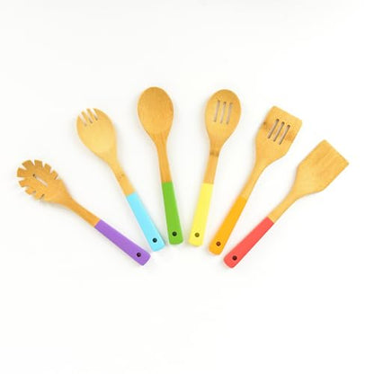 Rainbow Bamboo Kitchen Utensil Set for Kids – Montessori-Inspired 6-Piece Real Cooking Tools | Ages 2+ | Natural Bamboo | Color-Coded | Thoughtful Gift for Toddlers & Preschoolers