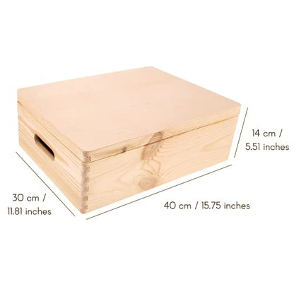 Creative Deco XL Wooden Storage Box with Hinged Lid - color: Beige, size: XL | Handles