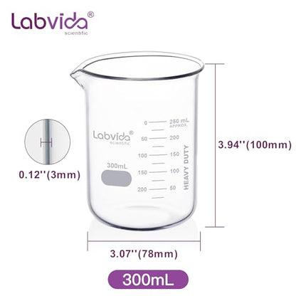 6pcs 300ml 3.3 Borosilicate Glass Thick Beakers, LVA021 - style: 6pcs of Vol.300ml