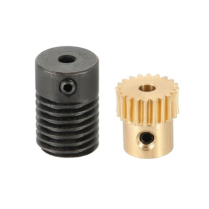 uxcell Worm Gear Set 20T 0.5 Module 20:1 Reduction Rate, Right Rotation Drive Gear Box Wheel Reduce Transmission Part (Brass Gear-3mm Bore, #45 Steel Rod 3mm Bore) - size: Gear-3mm, Rod-3mm Bore, style: 0.5M-20T