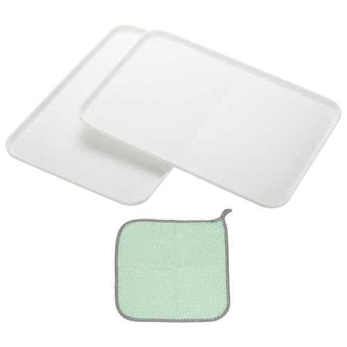 PATIKIL 15x10.6 Plastic Tray, 2 Pack Rectangular Plates Food Tray Wheat Plates Dishes Reusable Dessert Plate Trays with Cloth for Cake Fruits Salad Cupcake Steak Serving White - color: White, size: L(15"x10.6")