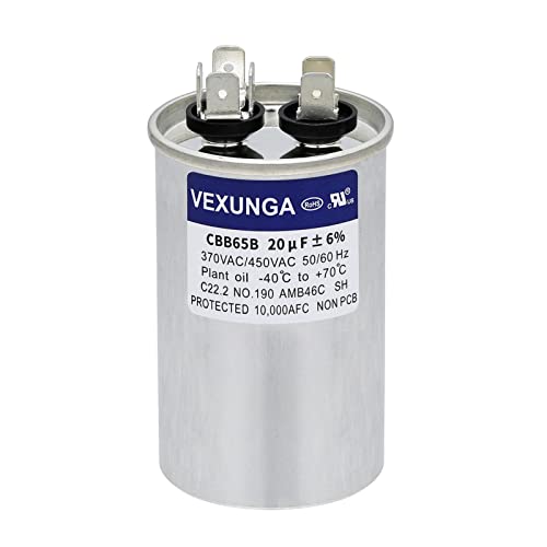VEXUNGA 20uF 20 MFD 370VAC 440VAC 450VAC 50/60Hz CBB65 C65R Run Start Capacitor for AC Unit Fan Motor Start or Pool Pump or Air Condenser Straight Cool - style: [V02] 20uF Round