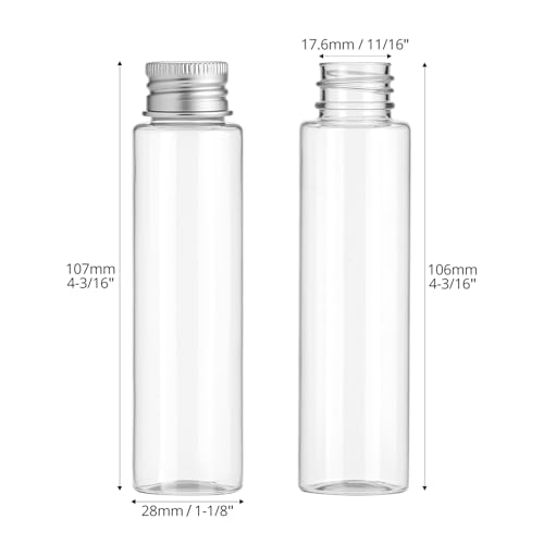 QWORK 50ml Flat Bottom Clear Plastic Test Tubes with Screw Caps, 30 Pcs Self-Standing PET Tubes with Aluminum Caps, 4.25"x1.1" Leak-Proof Design for Storage, Experiments, and Decoration