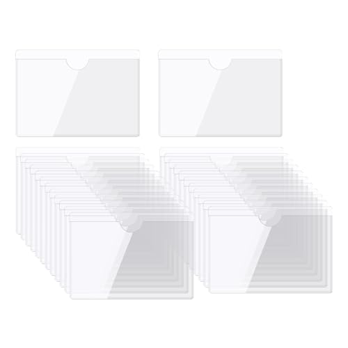 MECCANIXITY Self-Adhesive Card Pockets 1.1" x 1" Clear Horizontal Pocket Label Holders Plastic Card Sleeves with Top Open for Library Storage Bins Loading, Pack of 25 - size: 1.1" x 1", style: Horizontal