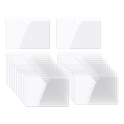 MECCANIXITY Self-Adhesive Card Pockets 1.1" x 1" Clear Horizontal Pocket Label Holders Plastic Card Sleeves with Top Open for Library Storage Bins Loading, Pack of 25 - size: 1.1" x 1", style: Horizontal
