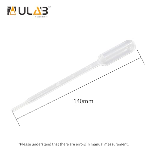 ULAB 100 Pcs Sterile Transfer Pipettes, Individual Peel-Pack, Vol. 3ml, 0.25ml Graduation Interval, 140mm Long, Low-Density Polyethylene Material, UTP1015 - style: Vol.3ml, 100pcs, Individual Peel-Pack