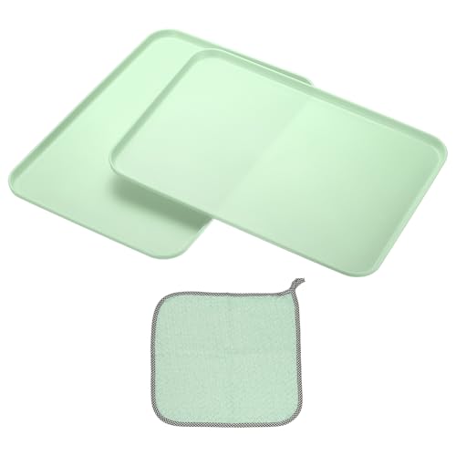 PATIKIL 15x10.6 Plastic Tray, 2 Pack Rectangular Plates Food Tray Wheat Plates Dishes Reusable Dessert Plate Trays with Cloth for Cake Fruits Salad Cupcake Steak Serving Green - color: Green, size: L(15"x10.6")