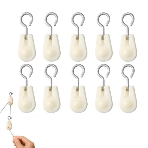 10Pcs White Nylon Mini Pulley Set, Plastic Wire Rope Pulley Wheels, Lightweight Clothesline Pulley Kit