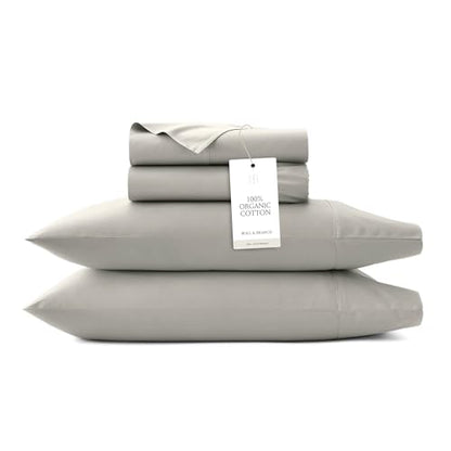 BOLL & BRANCH Percale Hemmed Sheet Set, Twin, Pewter - color: Pewter, size: Twin