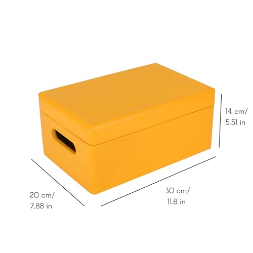 Creative Deco Large Yellow Wooden Box Storage with Hinged Lid - color: Yellow, size: L | Handles