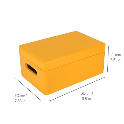Creative Deco Large Yellow Wooden Box Storage with Hinged Lid - color: Yellow, size: L | Handles