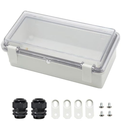 Zulkit Junction Box ABS Plastic Dustproof Waterproof IP65 Electrical Boxes Hinged Shell Outdoor Universal Project Enclosure Clear Cover with 2 Cable Glands 7.9 x 3.9 x 2.8 inch (200x100x70mm) - size: 7.9" x 3.9" x 2.8"