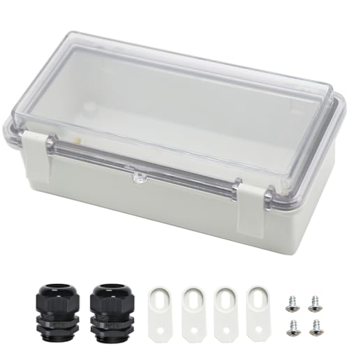 Zulkit Junction Box ABS Plastic Dustproof Waterproof IP65 Electrical Boxes Hinged Shell Outdoor Universal Project Enclosure Clear Cover with 2 Cable Glands 7.9 x 3.9 x 2.8 inch (200x100x70mm) - size: 7.9" x 3.9" x 2.8"