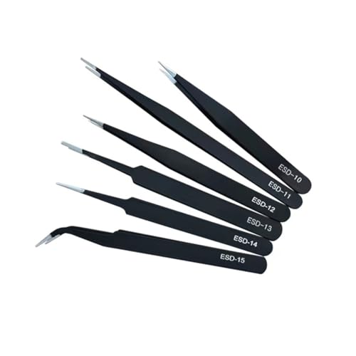 6PCS Precision Tweezers Set, Premium Non-Magnetic Upgraded Anti-Static Stainless Steel Curved of Tweezers, for Electronics, Laboratory Work, Jewelry-Making, Craft, Soldering, etc,