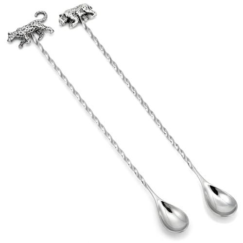 Homestia 2 Pcs Bar Spoon, 12'' Stainless Steel Cocktail Spoon, Animal Decor - color: 2PCS Leopard + Bear + Silver