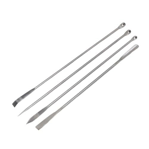 Laboratory Spatula Set 4 Pcs 304 Stainless Steel Micro Spatula Double Ended Mixing Spoon Long Handle for Lab Reagent Sampling Powders Liquids, Flannel Storage Bag Included