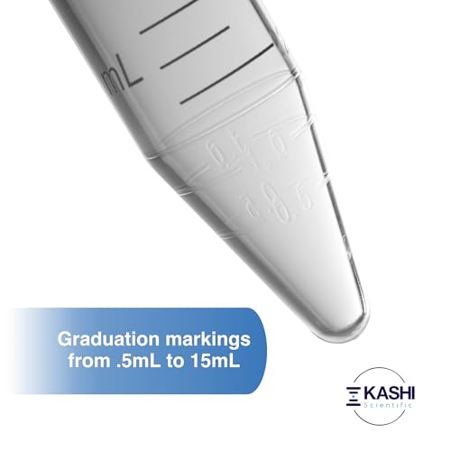Kashi Scientific 15mL Screw Cap Conical Centrifuge Tubes, Sterile Test Tubes with Blue Lids, Lab-Grade Polypropylene Plastic, Printed Graduation and Write-on Spot [15mL, 300] - size: 15mL, Conical, Sterile