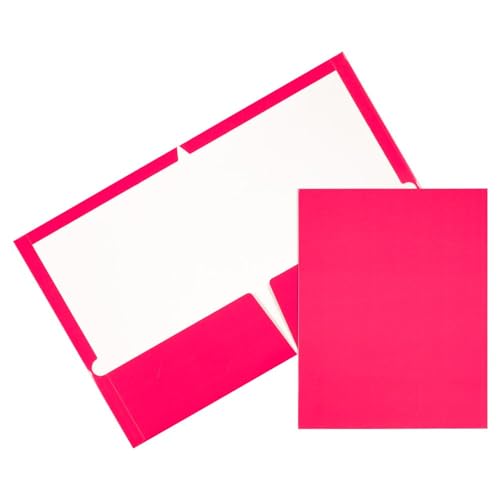 JAM PAPER Laminated Two Pocket Glossy Folders - Fuchsia Hot Pink - 3/Pack - color: Fuchsia Pink, size: Pack of 3 Folders