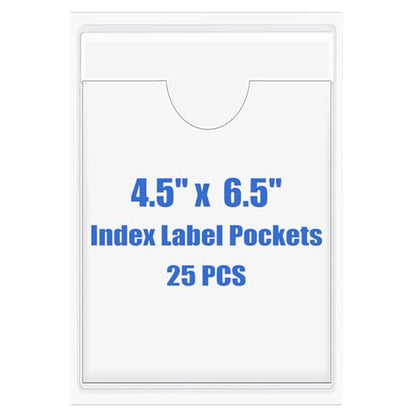 Origin-Joy 25 PCS Self-Adhesive Index Label Pockets, Clear Plastic Peel & Stick Card Holders with Top Open for Loading (4.5 x 6.5 inch) - size: 4.5 x 6.5 inch, style: Vertical