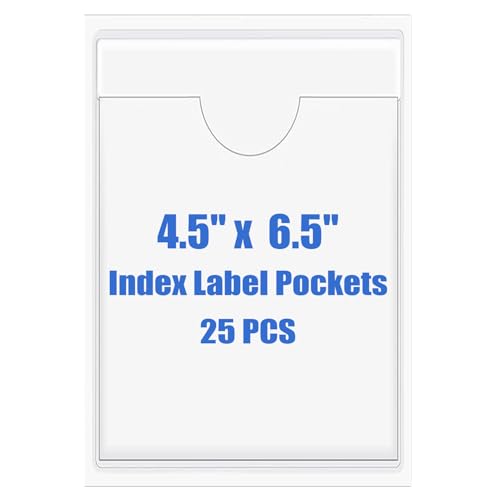 Origin-Joy 25 PCS Self-Adhesive Index Label Pockets, Clear Plastic Peel & Stick Card Holders with Top Open for Loading (4.5 x 6.5 inch) - size: 4.5 x 6.5 inch, style: Vertical