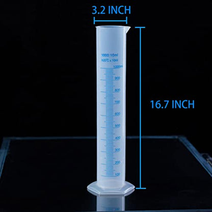 2Pack 1000ml Plastic Graduated Cylinder, 2-Sided Marking Lab Cylinders