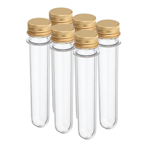 PATIKIL 45ml Plastic Test Tubes with Screw Caps, 6Pcs 141x25mm Tubes for Scientific Party Decoration Candy Bead Storage Bath Salt Lab Use, Gold Tone - color: Gold Tone, size: 45ml