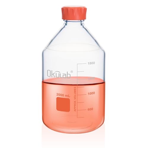 2000ml Round Media Storage Bottles, 3.3 Borosilicate Glass Media Bottles, with GL45 Screw Caps in PP Materia, GL45RB2000A1 - style: 1pc of 2000ml