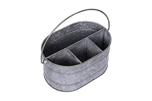 Creative Co-Op Galvanized Metal Storage Caddy with 4 Compartments and Handle, Grey