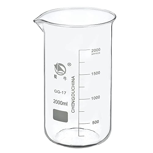 PATIKIL 2000ml Tall Form Glass Beaker, 3.3 Borosilicate Glass Graduated Printed Scale Measuring Cups with Spout for Kitchen Lab Liquids Transit Boiling - size: 2000ml