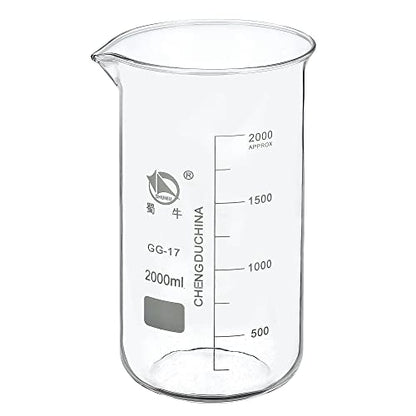 PATIKIL 2000ml Tall Form Glass Beaker, 3.3 Borosilicate Glass Graduated Printed Scale Measuring Cups with Spout for Kitchen Lab Liquids Transit Boiling - size: 2000ml