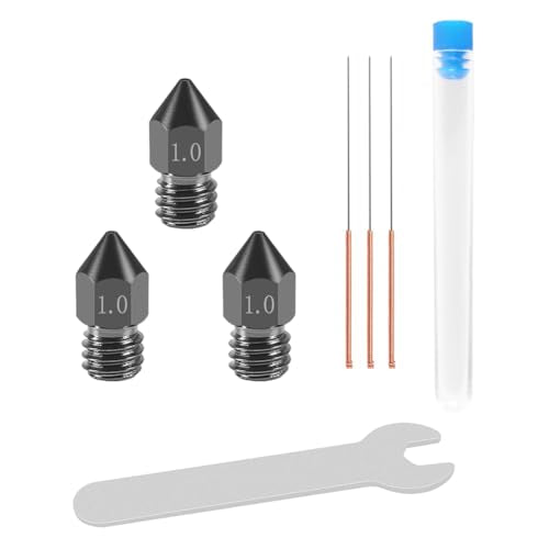 Aokin 3 Pcs 1.0mm Hardened Steel Nozzles MK8 Nozzles 3D Printer Nozzles and 3 Pcs 0.8mm Stainless Steel Nozzle Cleaning Needles for Creality Ender 3/3 Pro/3 V2, Ender 5/5 Pro, CR-10/10S, Makerbot - color: 1.0mm