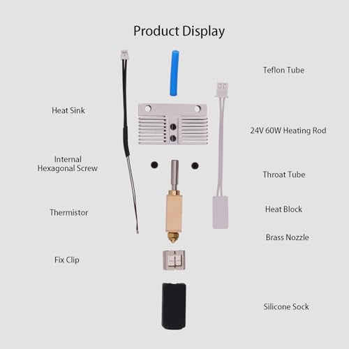 Hotend Kit for Elegoo Neptune 4 Plus, Neptune 4 Max, 3D Printer Print Head Extruder Hot End Kit Heating Block Kit with 5PCS Extra 0.4mm Brass Nozzle Kit and 1 PCS Silicone Cover - style: Neptune 4 Plus