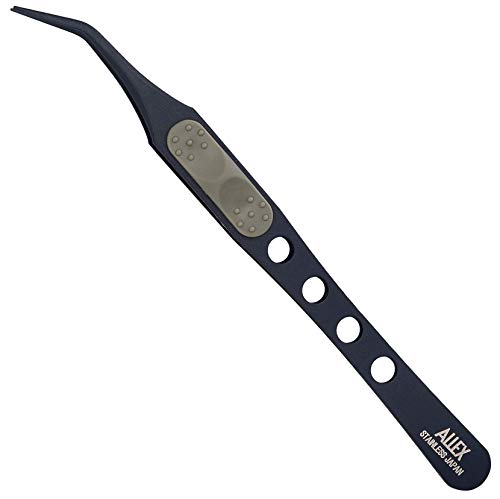 ALLEX Japanese Sticker Tweezers Precision Fine Point Tips (Curved Non-Stick Coating), Made in JAPAN, Pointy Craft Tweezers for Crafting, Hobby, Jewelry Detail Work, Japanese Stainless Steel, Black - color: Black (Non-stick), size: 4.5" Curved