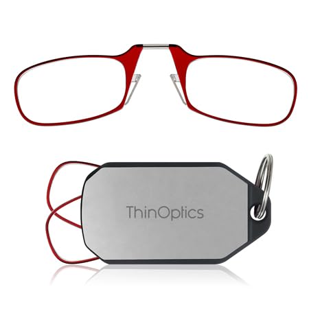 Always With You by ThinOptics Classic Keychain Reading Glasses - color: Silver Case / Red Frames
