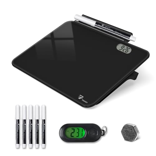 Small Glass Desktop Whiteboard with Clock, Mini Pure Glass Dry-Erase Black - color: Clock Black