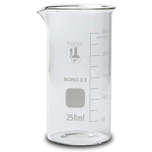 250ml Beaker, Tall Form, 3.3 Borosilicate Glass, Double Scale, Graduated, Karter Scientific 213F13 (Single) - size: 250ML, style: PACK OF 1