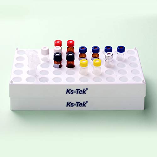Ks-Tek 2Pcs Vial Rack,White Polypropylene(PP) Vial Holder for 2mL Autosample Vial with 50 Holds Diameter 12mm,Stackable Vial Racks,Centrifuge Tube Rack,Bottle Racks