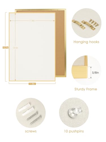 Fabric Bulletin Board 16x12 inches, Golden Aluminum Framed Wall Pin Board - color: Oatmeal White Fabric & Golden Frame, size: 15.8" x 11.8"