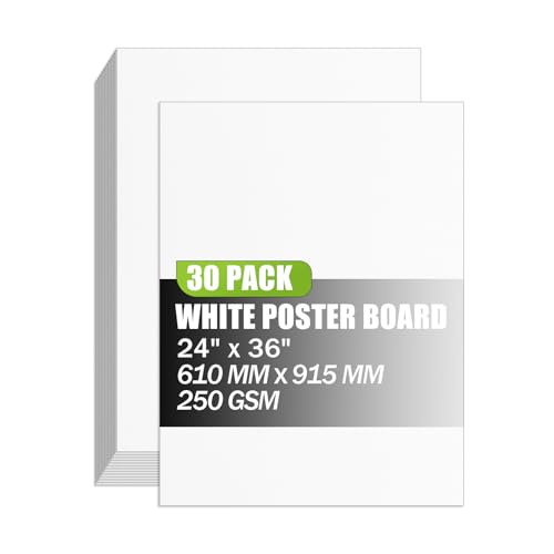 24x36 inches Poster Paper Set of 30, White Large Poster Board, Blank Display Boards, Heavyweight Poster Paper Bulk for School, Office & Craft Projects - color: White
