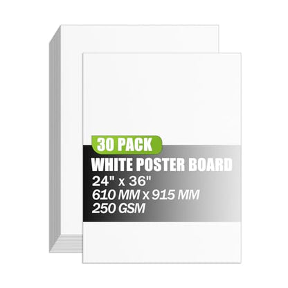 24x36 inches Poster Paper Set of 30, White Large Poster Board, Blank Display Boards, Heavyweight Poster Paper Bulk for School, Office & Craft Projects - color: White