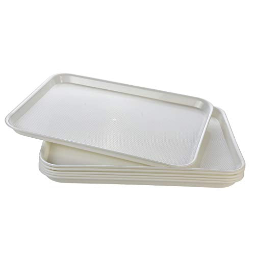 Eslite Rectangular Plastic Serving Trays,Fast Food Serving Cafeteria Trays,17"X13",Set of 6(White) - color: White