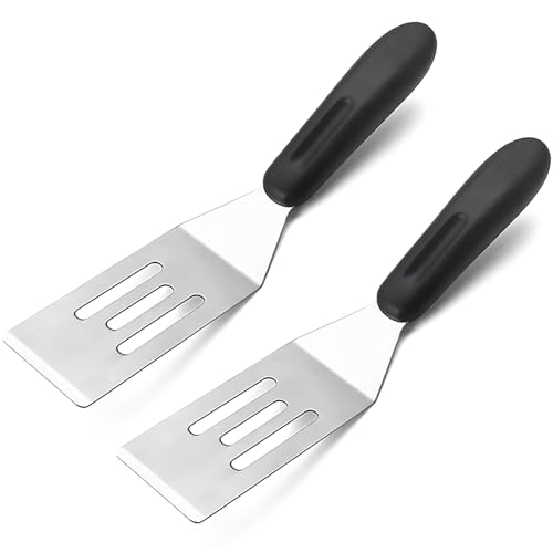 【2 Pack】 Small Metal Spatula Set, Mini Stainless Steel Serving Spatulas for Kitchen Use, Ideal for Flipping Pancake, Brownie, Cookie, Cake, Egg – Professional Cooking & Baking Utensil