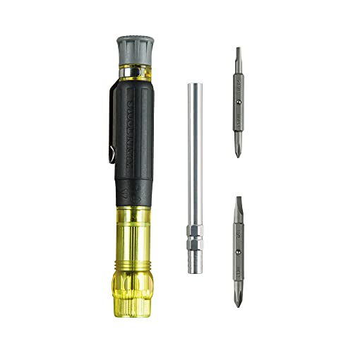 Klein Tools 32614 Multi-bit Precision Screwdriver Set, 4-in-1 Electronics Pocket Screwdriver, Professional Phillips and Slotted Bits, EDC - style: Multi-Bit Screwdriver